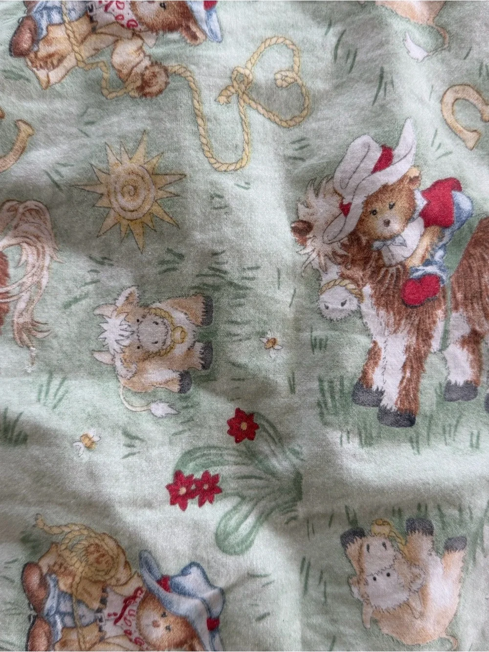 Vintage Cowpoke Patchwork Baby Quilt - Red, Blue, Brown